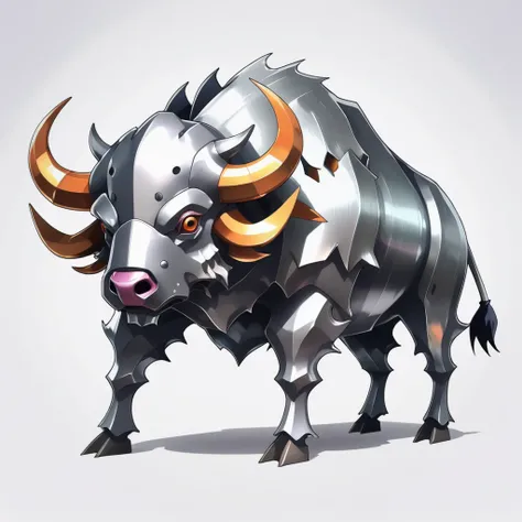 a buffalo, Steel type, simple background<lora:EnvyMonXL03_FinalForm:1>