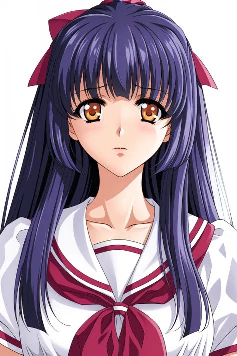 Simple White Background,
sailor outfit ,short sleeves,serafuku, white shirt,
<lora:Kuraki_Suzuna_MoonlightLady-KK77-V1:0.7>,
yellow eyes, blue hair,bangs,Long hair,hair ornament, red ribbon,
<lora:Oda_Non_Style-KK77-V2:0.3>,<lora:more_details:0.1>,
1 girl,...