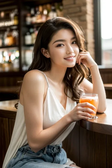 ((Relaxed)),((masterpiece)),((detailed)),lady enjoying a drink at a casual bar,(easygoing duo:1.2),[casual chic:1.3],((comfortable shoes:1.2)),(relaxed poses:1.1),[subdued color palette:1.2],((content expressions:1.3)),[simple accessories:1.2],[casual hair...