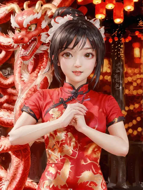 (1girl:1.2),(solo:1.2),masterpiece,best quality,highly detailed,best quality,illustration,highres,extremely detailed wallpaper,anime screencap,third-party edit,happy,qipao,chinese new year,chinese dragon,
nice hands,perfect hands,palm-fist greeting,bainian...