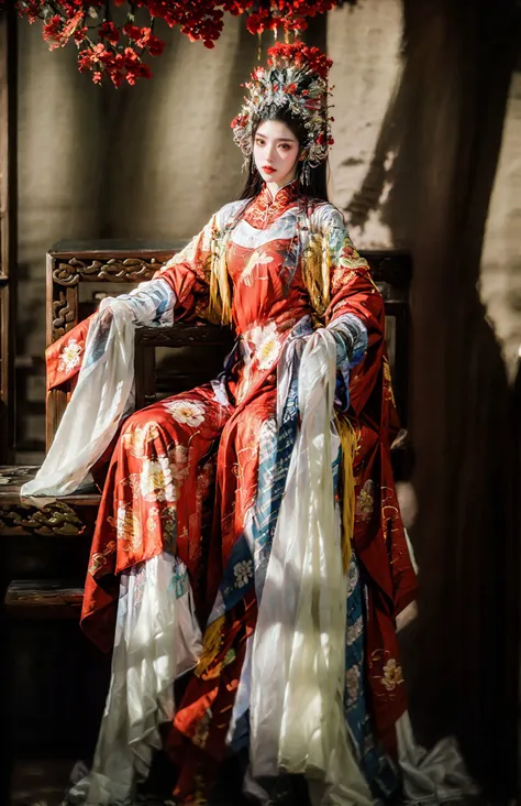 xuer traditional chinese art opera,1girl,solo,sitting,black hair,stairs,flower,hair flower,full body,long hair,jewelry,long sleeves,
<lora:~Q?-bf xuer traditional chinese art opera:0.8>,