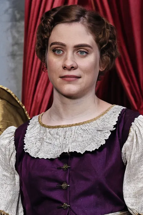 close up portrait of sophialillis wearing a renaissance costume on a theater stage in a dramatic monologue from a Shakespearean play <lora:Sophia_Lillis-000016:1>