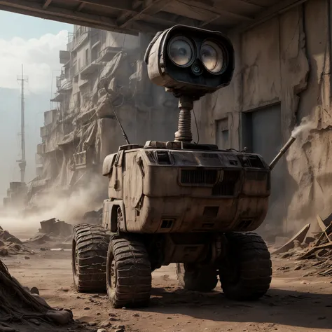 masterpiece,best quality,wasteland,WALL-E,building