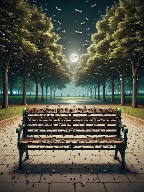 ais-flyz on a park bench, in a moonlit park<lora:Flies_Style_SDXL:1>