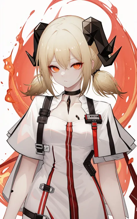 <lora:ä¼èå©ç¹:0.85:lbw=char>,yifulite,ifrit (arknights),horns,blonde hair,orange eyes,choker,short hair,twintails,demon horns,black choker,dress,oripathy lesion (arknights),, 1girl,
,  (masterpiece,best quality:1.2),absurdres