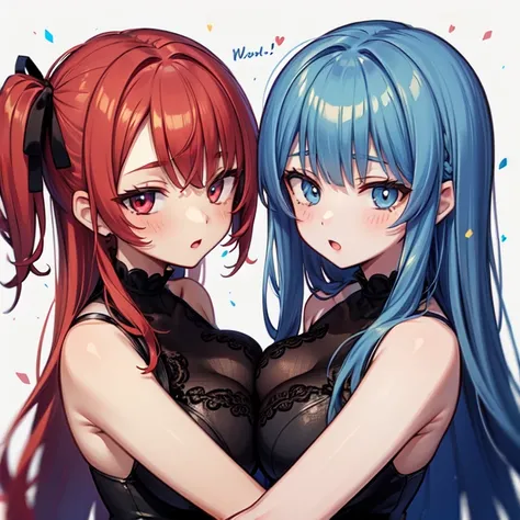 2girls blue-hair red-hair symmetrical-docking