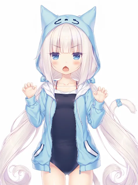 <lora:Vanilla-SDXL-000008:0.975>,xiangcao (nekopara),xiangcao,cat_hat,1girl,solo,,slit_pupils, solo,white_hair, very_long_hair, blue_eyes, ribbon, bangs, bow, blunt_bangs, hair_ribbon,twintails,low_twintails,
 1girl, solo,  claw pose, tail, thick eyebrows,...