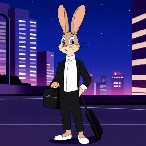 <lora:zayats-05:0.5>
zayats, hare, male, 1boy, solo, masterpiece,
tan fur, blue eyes,
business suit, holding suitcase, serious look, night city background,