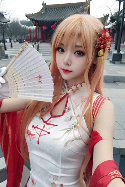 ltra-detailed,highly detailed,best quality,masterpiece,illustration,realistic,photorealistic,
yuuki asuna,
1girl, solo, 
qipao, china dress, chinese clothes,
upper body,looking at viewer, 
outdoors,  
<lora:yuuki asuna-qipao_v1_07:1.0>