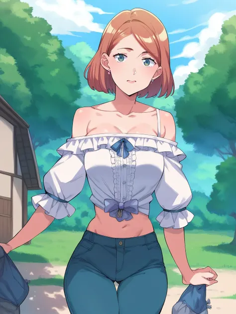 score_9, score_8_up, score_7_up, score_6_up, score_5_up, BREAK  <lora:TekuUlt_PonyXL:0.8> tekuult, 1girl, cowboy shot, standing, looking at viewer, puff-sleeve blouse, drop-crotch pants, BREAK house