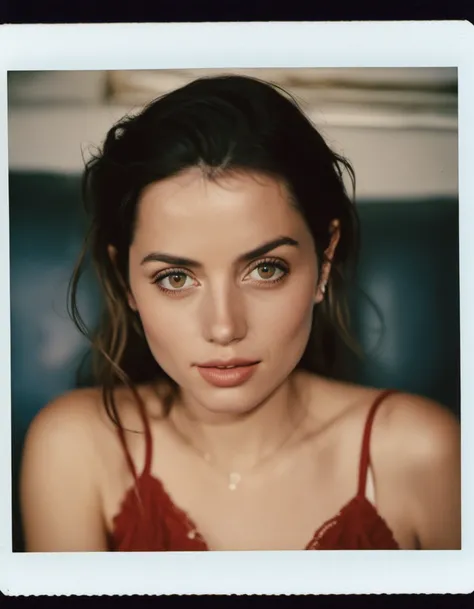 polaroid, analog photo, ana de armas, close-up, sharp, natural lighting