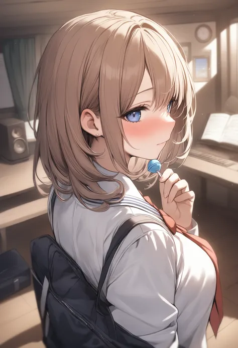 1girl, <lora:sdxl2-flat2-512b:-1>,medium breasts, school uniform,
<lora:lollipopXLv1:0.6>,lollipop, from behind, portrait, looking away, full face blush, music room, closed mouth,
masterpiece, best quality,