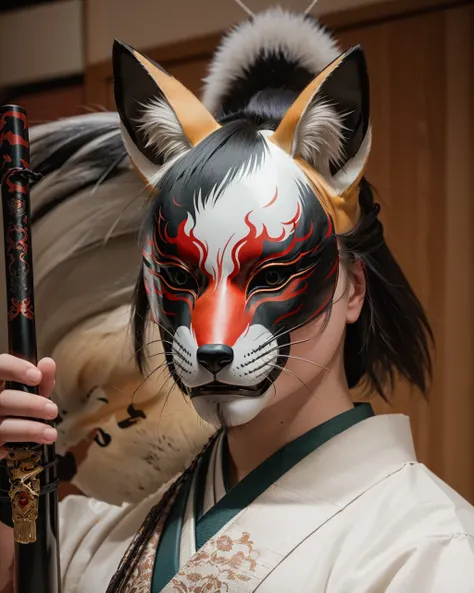 (fox mask:1.3), 
best quality,masterpiece,highly detailed,ultra-detailed, <lora:neg4all_bdsqlsz_V3.5:-1>,1man samurai japanese armor,holding weapon, 
  <lora:nohmask:1>