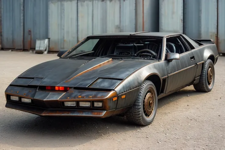 kitt1984 in the style of roboticizer , made of steel, rusty,  steampunk , cinematic, action <lora:kitt1984XL:0.7> <lora:Roboticizer:1>