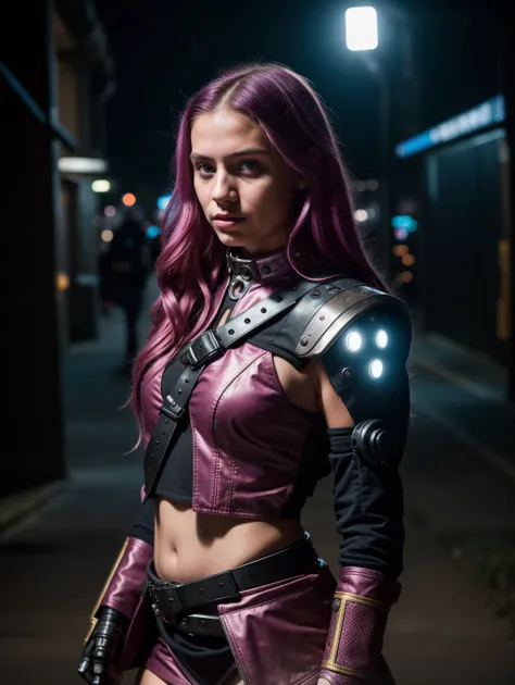 dslr photo of a girl in a fusion of medieval and cyberpunk elements, with a mix of technology and nature, (highres, highly detailed:1.2), cinematic lighting, vibrant colors, ,(Ultra quality),  (highest quality),  (canon eos),  f1.8,  (8K UHD),  (ultra-deta...