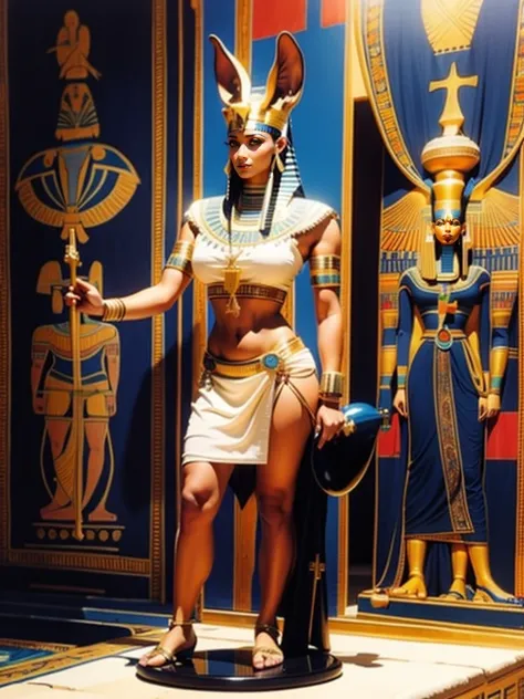 egypt_style, solo, 1boy, jewelry, male focus, abs, cross, egyptian, jackal ears, egyptian clothes, ankh, weighing scale <lora:Copax_StyleMix_1_Egypt:1>