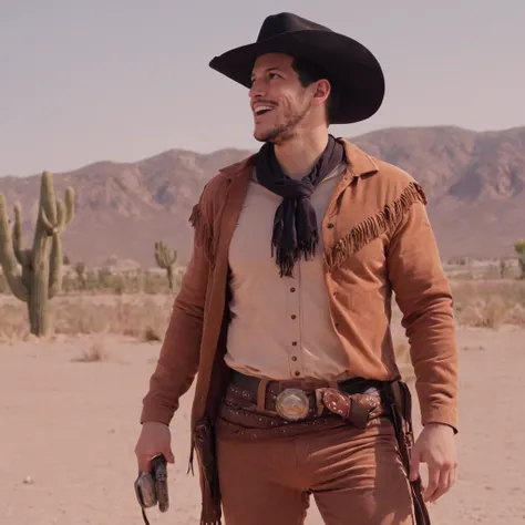 mathp jason ritter dressed as cowboy in the desert, sweating, cinematic shot, movie, duel <lora:mathp-jason_ritter-000001:1>