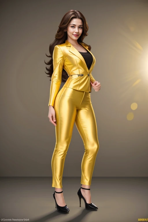 ((Masterpiece, best quality, cinematic lighting, 8k, full body shot, long hair, hour glass body)), (smile:0.85), (realistic background:1.2)
<lora:RR_Office_Dress_By_Stable_Yogi:1> yellow jacket, pants, high heels