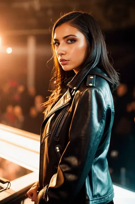 Instagram picture of a beautiful woman, edgy leather jacket at a music concert, dark hair, epic character composition,by ilya kuvshinov, alessio albi, nina masic,sharp focus, subsurface scattering, f2, 35mm, film grain, latina <lora:giannd:1>