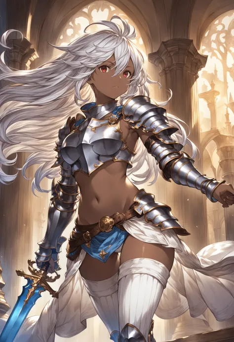 <lora:granblue_fantasy_style_xl:0.8>  granblue_fantasy_style_xl, granblue, 1girl, armor, armored_dress, breastplate, dark-skinned_female, dark_skin, holding, holding_sword, long_hair, red_eyes, solo, sword, weapon, white_hair, zooey_(granblue_fantasy), sha...