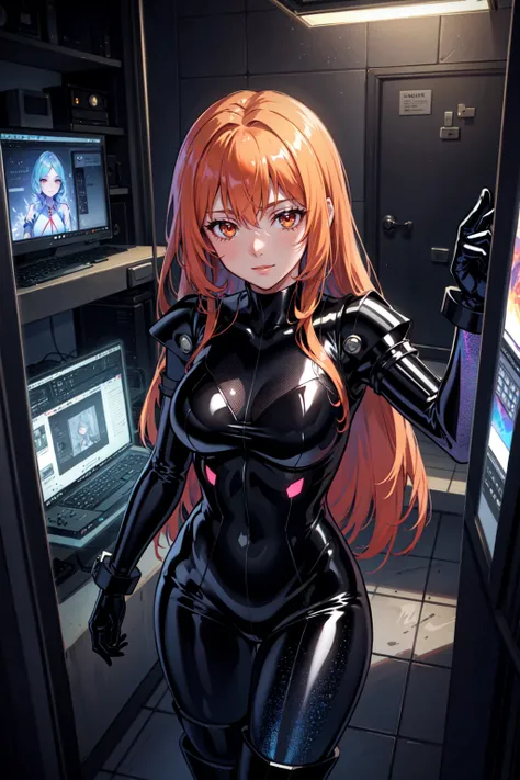 upper body, 1girl, (complex ultra detailed of a demon woman, medium breasts, muscles, (wearing see-through holographic prismatic latex exoskeleton longpao :1.5)), (solo) (1girl), (beautifully drawn face:1.2), intricate details, glowing red eyes [boku no he...