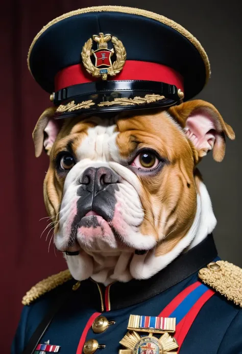 military general with the head of the bulldog, closeup, uniform