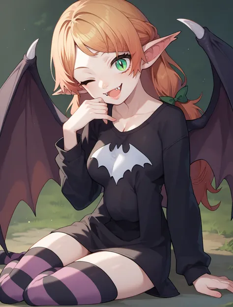 score_9, score_8_up, score_7_up, score_6_up, score_5_up, score_4_up, BREAK
Sui, 1girl, bat wings, black lips, breasts, clothed, clothing, cute fangs, fully clothed, legwear, lips, looking at viewer, membrane (anatomy), membranous wings, notched wings, one ...