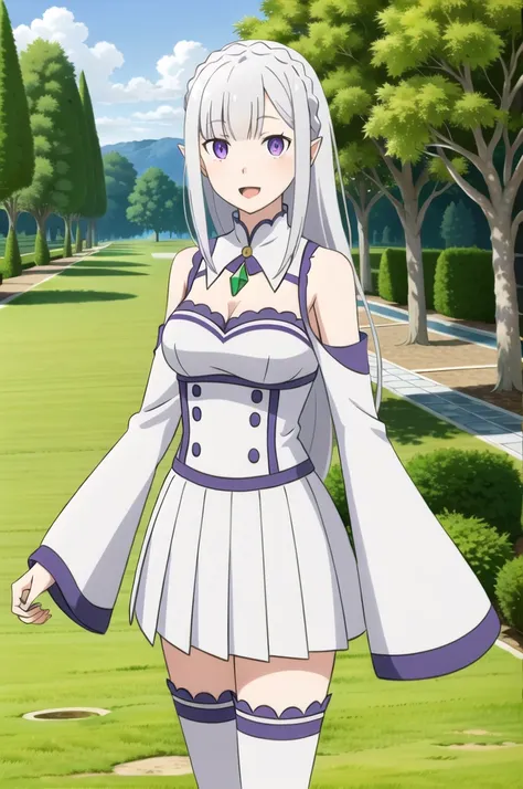 (masterpiece), high quality, (detailed background:1.3), 1girl, solo,
<lora:ReZeroEmilia-v5-06:0.4>, ChopioEmilia, white hair, very long hair, low-tied long hair, braided ponytail, crown braid, blunt bangs, x hair ornament, hair flower, hair ribbon, purple ...