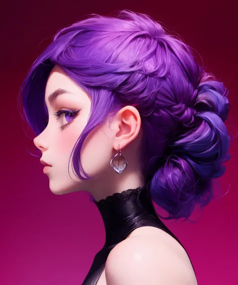 bce, 1girl, looking at viewer, purple hair, profile, portrait, simple background, solo, <lora:better_creative_hair-06:0.8>