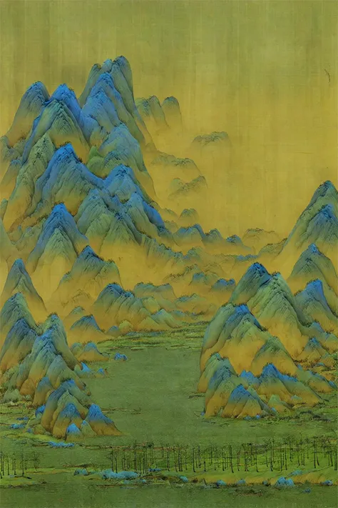 Chinese Qinglu Shanshui (Green-and-Blue Landscape) painting