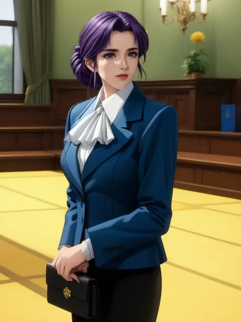 <lora:sdxl_lora_minami_ayaka:1><lora:add-detail-xl:1>
blue jacket,collared shirt,long sleeves, Black suit skirt,white ascot,purple hair,high heels
official art,extremely detailed CG unity 8k wallpaper, perfect lighting,Colorful, Bright_Front_face_Lighting,...