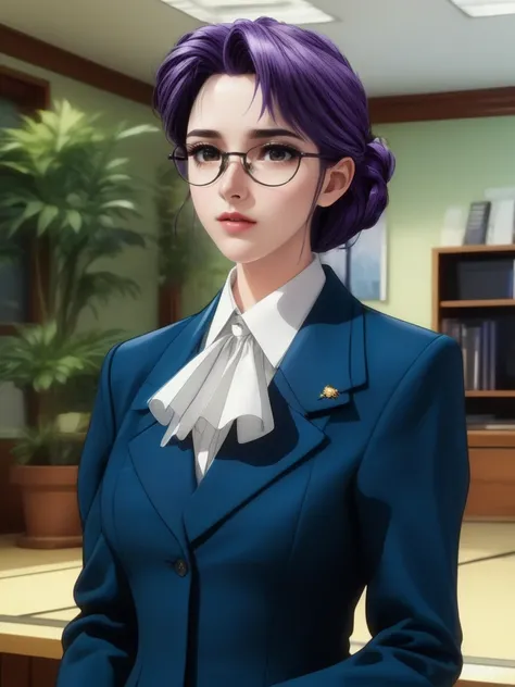 <lora:sdxl_lora_minami_ayaka:1><lora:add-detail-xl:1>
blue jacket,collared shirt,long sleeves, Black suit skirt,white ascot,purple hair,high heels,glasses
official art,extremely detailed CG unity 8k wallpaper, perfect lighting,Colorful, Bright_Front_face_L...