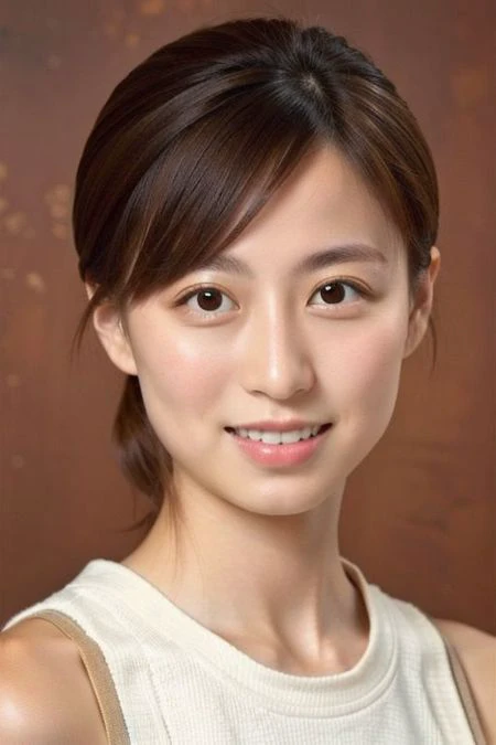 Nsfw, focus on eye , A flat-chested light brown hair asian Woman, bestquality, photo realistic portrait , fair skin, Straight short length hair  ((symmetrical eyes)), happy, ponytail,  white minidress