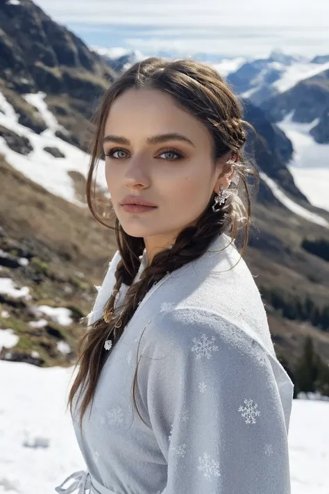 1girl, solo, face, portrait of a woman in a traditional Nordic style dress, snowy mountain, female focus, photorealistic, soft colors, masterpiece, high quality, (high detailed skin:1.1)
 <lora:joey_king_lora_v01:1> joey99