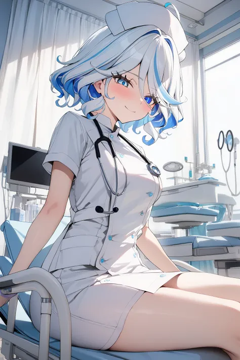 1girl,  natural lighting
hospital, operating room, 
(((White))) nurse uniform smooth, nurse, nurse hat, stethoscope, 
furina, light smile, 
 <lora:nurse_uniform_xl_v1_1:1>, masterpiece, best quality,