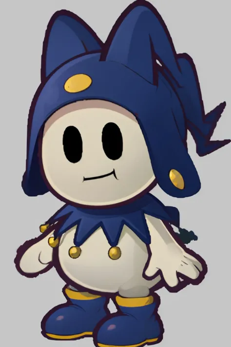 masterpiece, best quality, solo, looking at viewer, <lora:PM-TTYD-SpritesV2_Fp_1:0.7>, simple background, full body, chibi, black eyes, solid oval eyes, outline, <lora:Jack-Frost_Fp:0.9>, jackfrostsmt, no humans, pokemon (creature), standing,