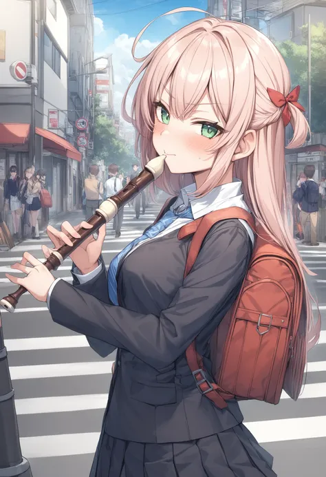 1girl, <lora:sdxl-flat:-1>,medium breasts,school uniform,
<lora:recorderXLv1:1>,recorder,
from side, panorama shot, looking to the side, seductive grin smug, pedestrian crossing, closed mouth,
best quality,medium quality,