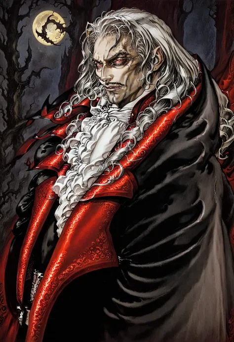 <lora:castlevania_ayami_kojima_xl:1.2>,
castlevania_ayami_kojima_xl, castlevania, Dracula: What is a man? [flings his wine glass aside] A miserable little pile of secrets! But enough talk! Have at you!,
dracula (castlevania), dracula, beard, black cape, re...