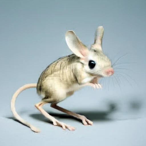 <lora:long-eared_jerboa_v1:0.7>, looking at viewer, standing, tail, full body, from side, looking to the side, grey eyes, no humans, animal, traditional media, claws, realistic, tail raised, animal focus, white fur, mouse, Long-eared Jerboa, LEJB