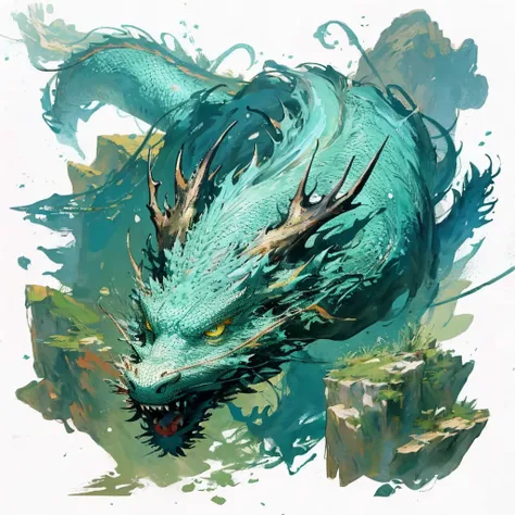 Dragons in a magical style-Cyan is the main color