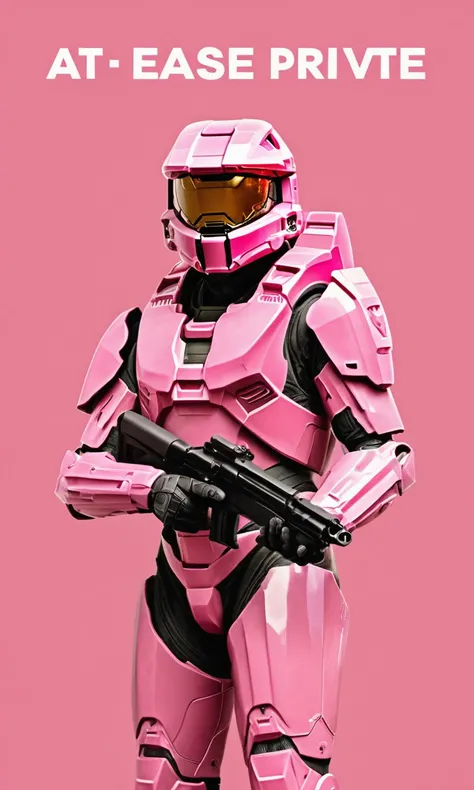 valentine card, simple background, pink master chief, pink armor, text reads "At Ease Private", hearts