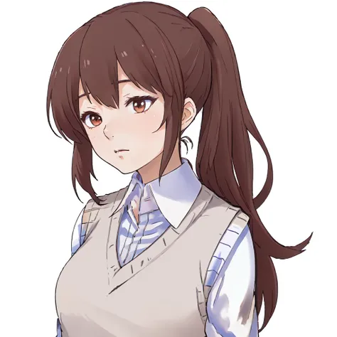 masterpiece, best best quality, 8k,
 <lora:add_detail:-0.8>
<lora:Yuna_Toomi.v2-000003:1> yuna toomi,
white collared shirt, sweater vest, 
small eyes,
looking to the side, look right,
(simple white background:1.2),