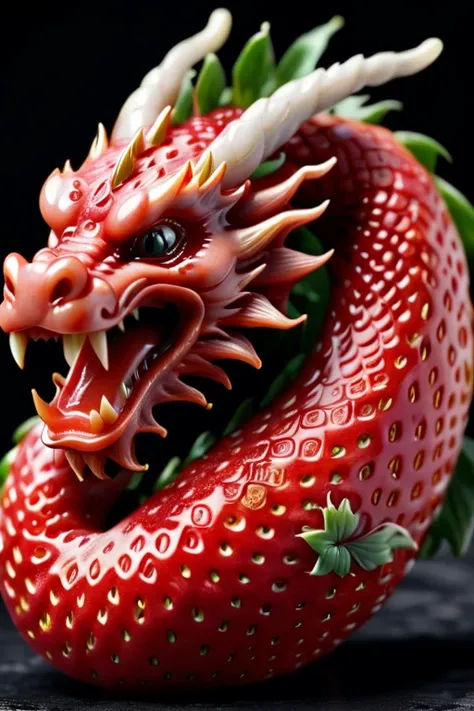 <lora:Dragon_Engraving:0.8> dragon engraving on a strawberry, 8k resolution,