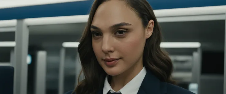 closeup portrait hyper shot of  Gal Gadot , cute face, cinemascope 35mm, film grain
 (wearing a flight attendant outfit:1.2), (buttoned shirt, skirt and blazer:1.2),(Airport Terminal:1.2),(assisting passengers at the departure gate:1.2)
<lora:offset_0.2:0....