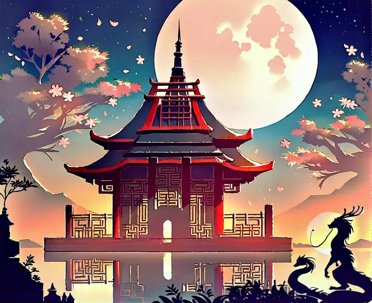 score_9, score_8_up, score_7_up, score_6_up, score_5_up, score_4_up, A magnificent dragon temple under a chinese night sky with an eastern dragon silhouette over the moon, rating_safe
BREAK
source_furry, eastern dragon, silhouette, temple, outside, sky, mo...