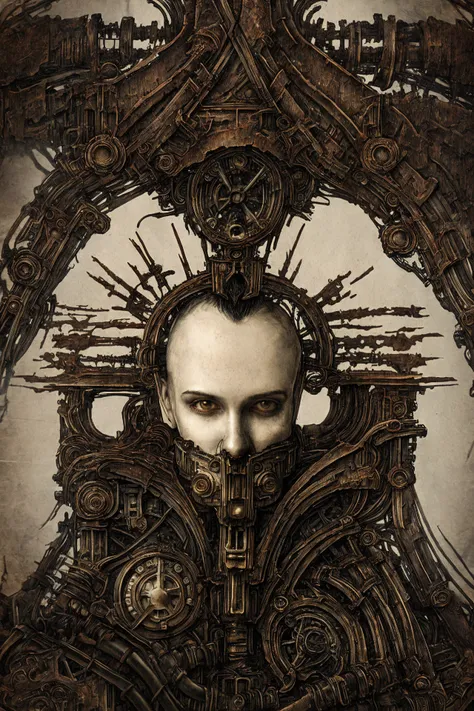 dark fantasy, strange mechanic, steampunk, horror, gothic, cyborg portrait  <lora:Kirill_Semenov_ArtStyle:1.3>