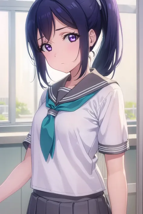 kananmatsuura, <lora:kanan matsuura s2-lora-nochekaiser:1>,
kanan matsuura, long hair, blue hair, (purple eyes:1.1), ponytail, sidelocks,
BREAK skirt, school uniform, short sleeves, pleated skirt, serafuku, socks, neckerchief, kneehighs, black socks, green...