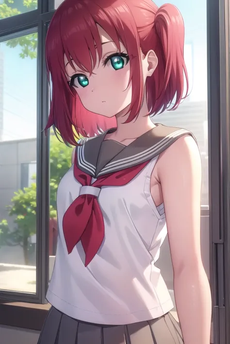 rubykurosawa, <lora:ruby kurosawa s2-lora-nochekaiser:1>,
ruby kurosawa, short hair, bangs, (green eyes:1.3), red hair, aqua eyes, two side up,
BREAK shirt, school uniform, white shirt, serafuku, neckerchief, uranohoshi school uniform, orange neckerchief, ...