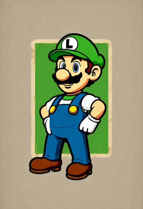 retro_tshirt, a retro luigi, flat,( square:1.1), <lora:retro_tshirt:1>