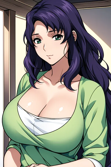 Simple White Background,
green shirt,short sleeves, 
<lora:Caridad_Yamato_GundamSeed-KK77-V2:0.7>,
Green eyes, purple hair,bangs,Long hair,
<lora:Oda_Non_Style-KK77-V2:0.3>,<lora:more_details:0.1>,
1 girl, 20yo,Young female,Beautiful long legs,Beautiful bo...